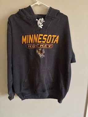 Minnesota Hockey Lace-Up Pullover Hoodie - Charcoal with Gold & Maroon